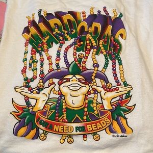 FINAL PRICE XL UNISEX Mardi Gras Tee Jester & “I Got a Need For Beads”